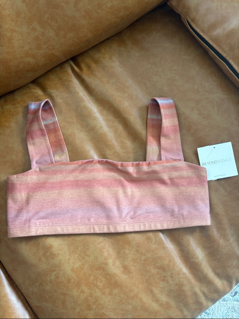 NEW! Beyond Yoga Sunset Stripe Square-Neck Sports Bra - Size XL